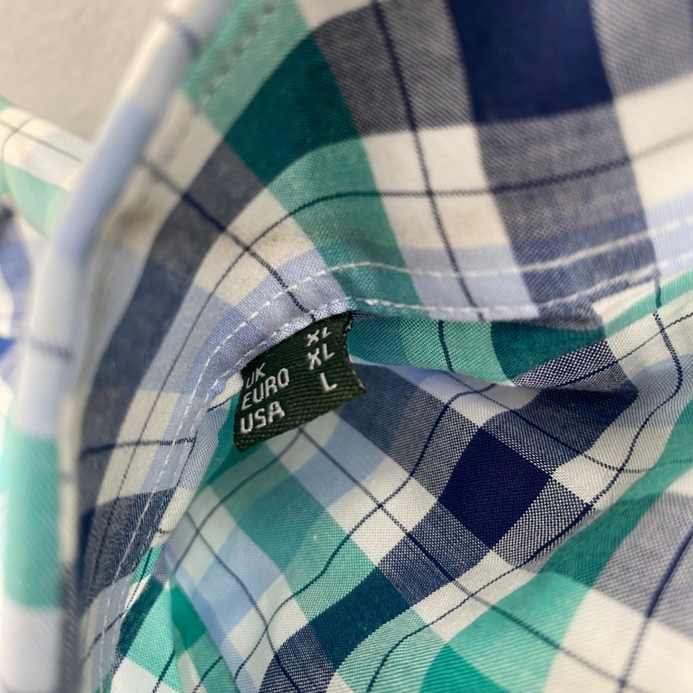 Barbour Mens Button shirt Large regular Fit Plaid Cotton Green blue NEW NWT - Picture 6 of 16